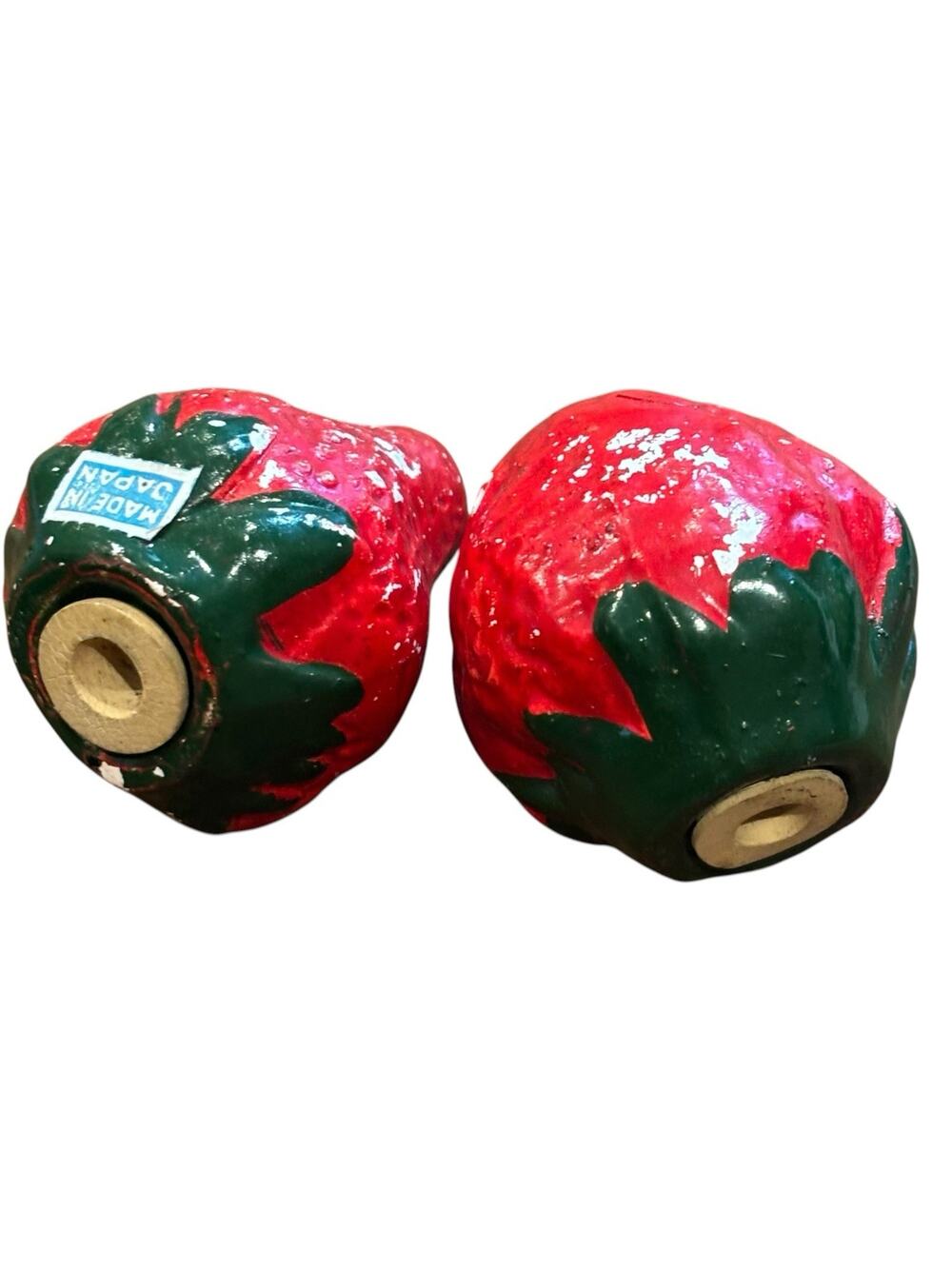 Vintage Ceramic Mini Strawberry Salt And Pepper Shakers Japan Original Corks